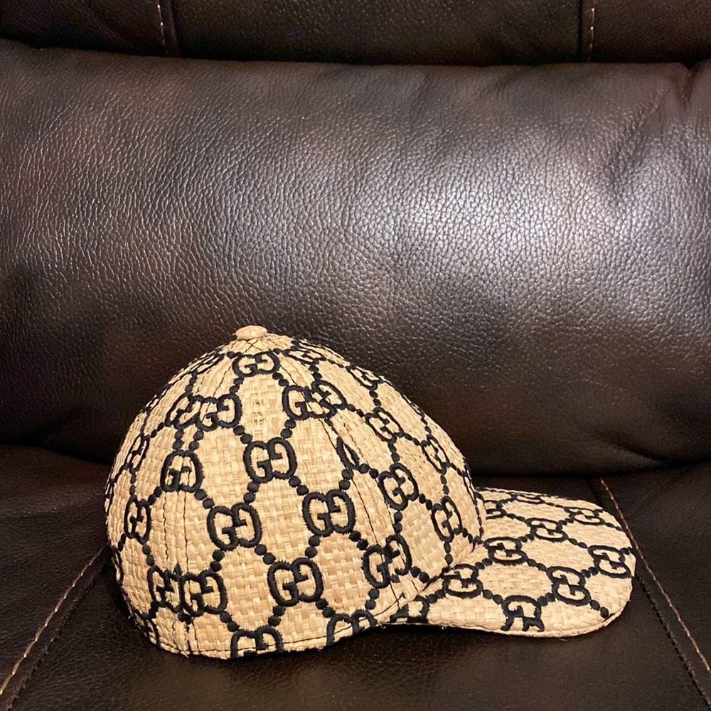 Gucci unisex Raffia GG Monogram Embroidered Baseball Hat NEW - Picture 5 of 10